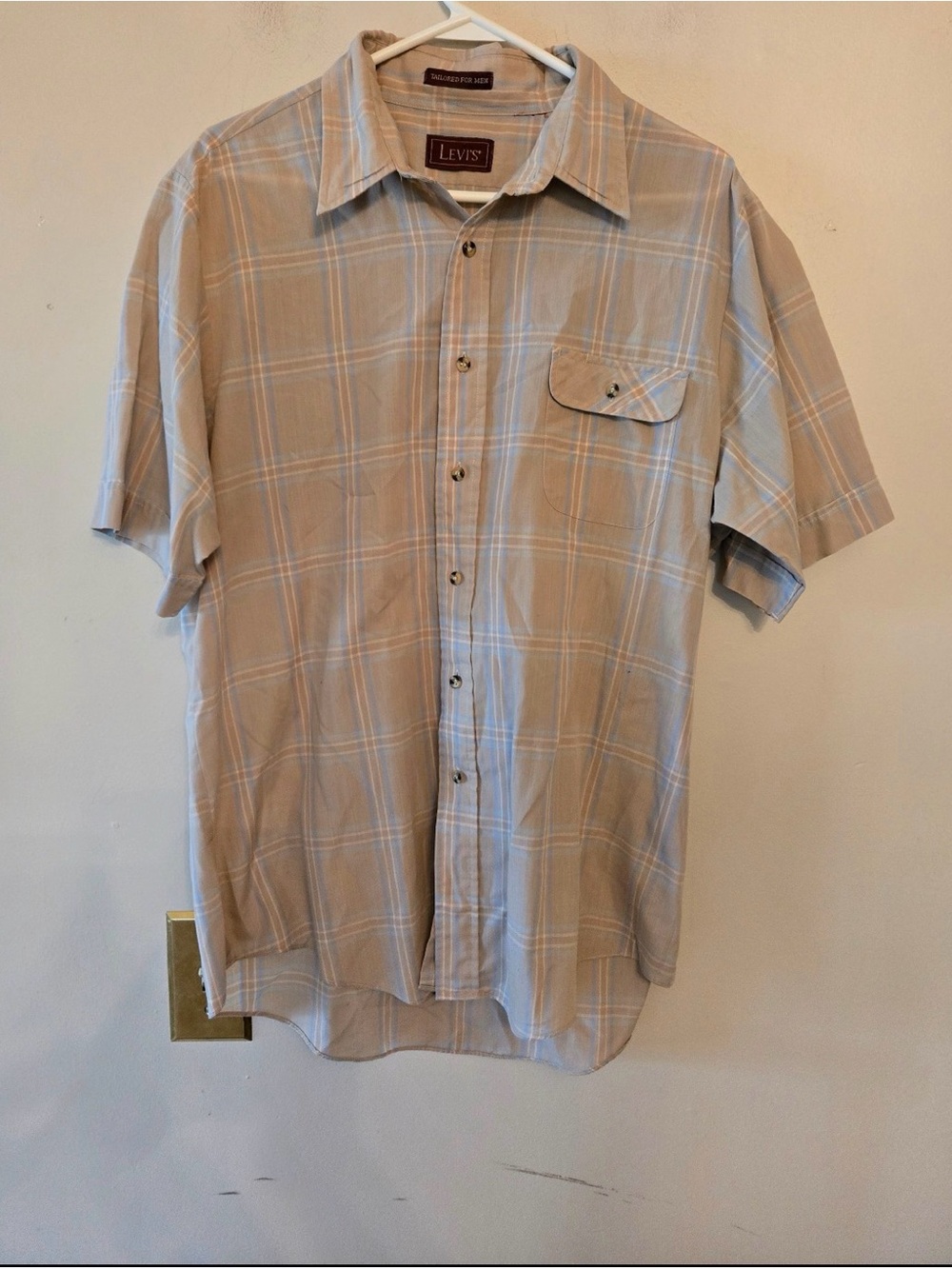 Levi tan plaid button up shirt western style size mens large